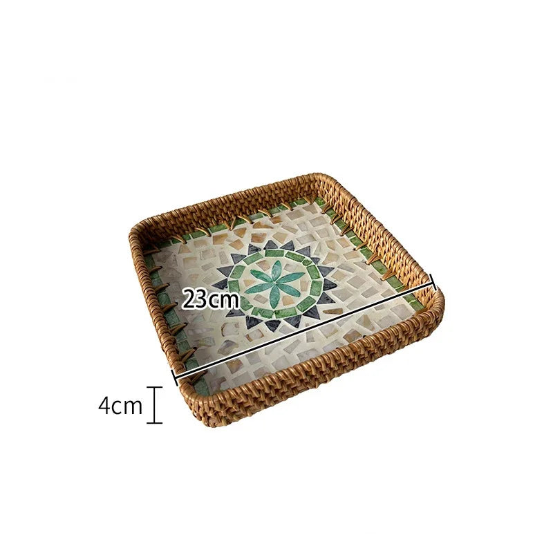 Bandeja Retrô de Rattan Feita à Mão