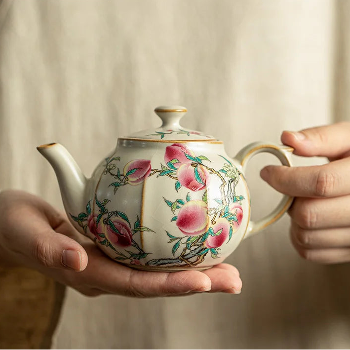 Chaleira de Porcelana com Estampa de Pêssego 250ml