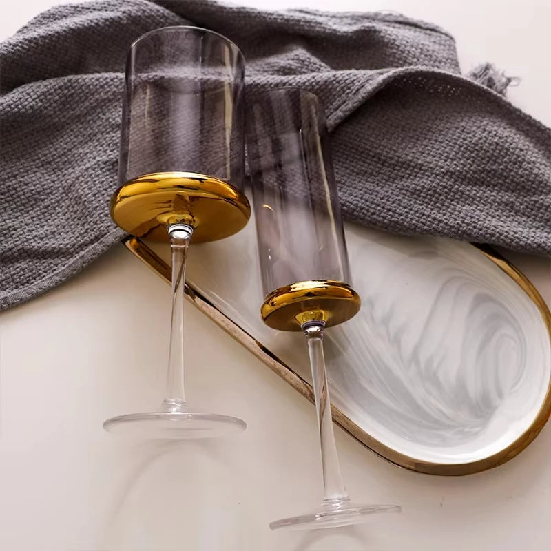 Copos e Taças de Cristal Detalhes Dourado - Individual