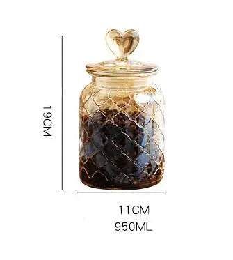 Garrafa De Armazenamento De Vidro Com Tampa, Recipiente Transparente Em Forma De Coração, Frasco De Armazenamento De Feijão De Café, Recipiente De Cozinha, Grande Capacidade, Âmbar