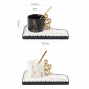 Kit Criativo Caneca com Colher e Bandeja Formato Piano