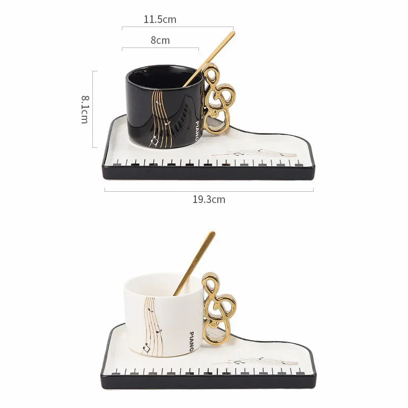 Kit Criativo Caneca com Colher e Bandeja Formato Piano