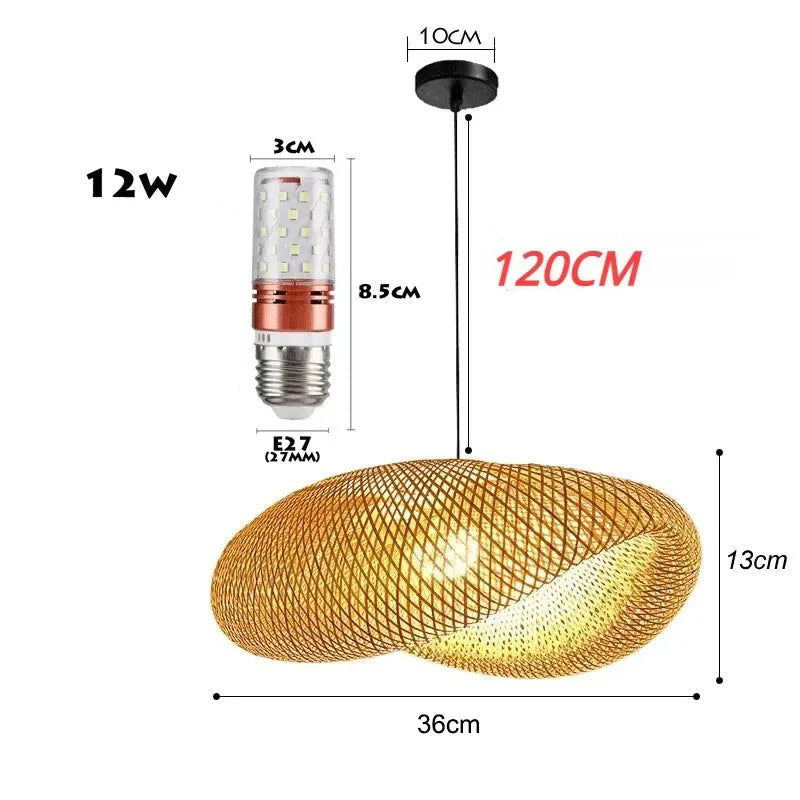 Lustre de bambu estilo chinês MoModern, lâmpada Rattan, lâmpadas tecidas à mão, lustre criativo chapéu de palha, lâmpada de bambu tecida para sala de chá