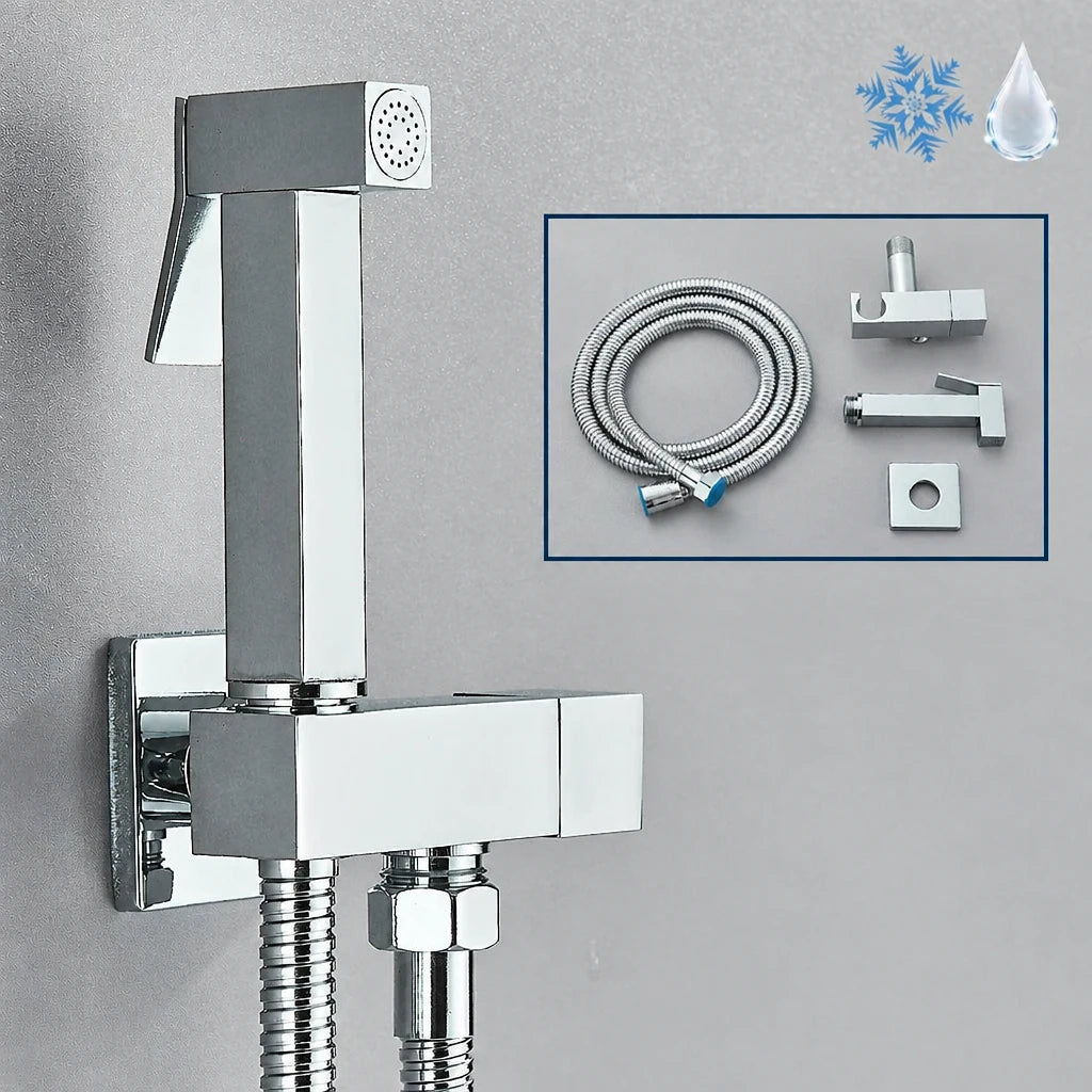 Ducha Higiênica para Banheiro com Gatilho, Registro e Suporte de Parede em Aço Inox