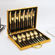 Jogo de Talheres Inox 24 Peças Dourado e Prata