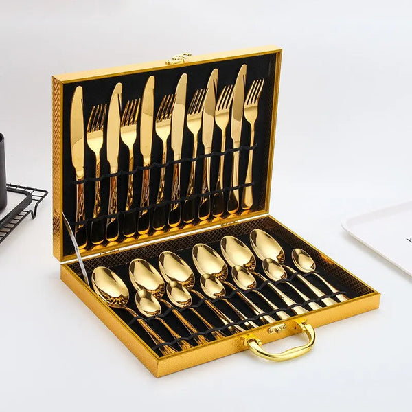 Jogo de Talheres Inox 24 Peças Dourado e Prata