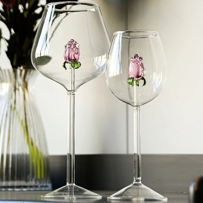 Taça de Vidro Criativa Rosas Espelhada