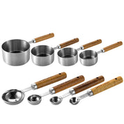 Colher De Medição De Aço Inoxidável Com Cabo De Madeira, Ferramentas De Cozimento, Copo De Medição, 8Pcs