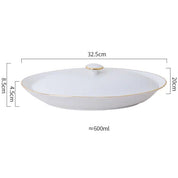 Travessa Oval de Cerâmica Luxo com Tampa e Acabamento Dourado Elegante