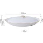 Travessa Oval de Cerâmica Luxo com Tampa e Acabamento Dourado Elegante
