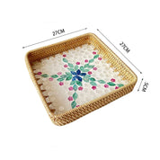 Bandeja Retrô de Rattan Feita à Mão