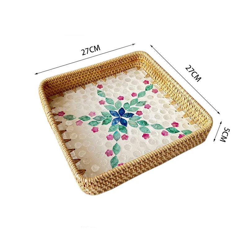 Bandeja Retrô de Rattan Feita à Mão