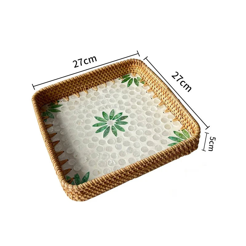 Bandeja Retrô de Rattan Feita à Mão