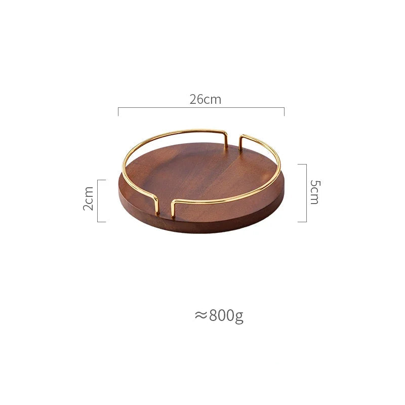 Bandeja de servir de madeira vintage, prato de frutas retangular com alças, bandeja de armazenamento de conjunto de chá de madeira maciça, decoração moderna para casa