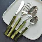 Conjunto de Talheres Clássicos em Aço Inox e Bambu - 4pcs