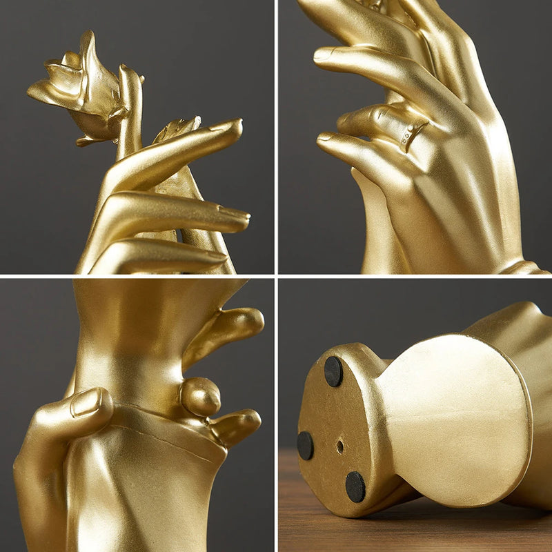 Escultura Abstrata Mãos e uma Rosa