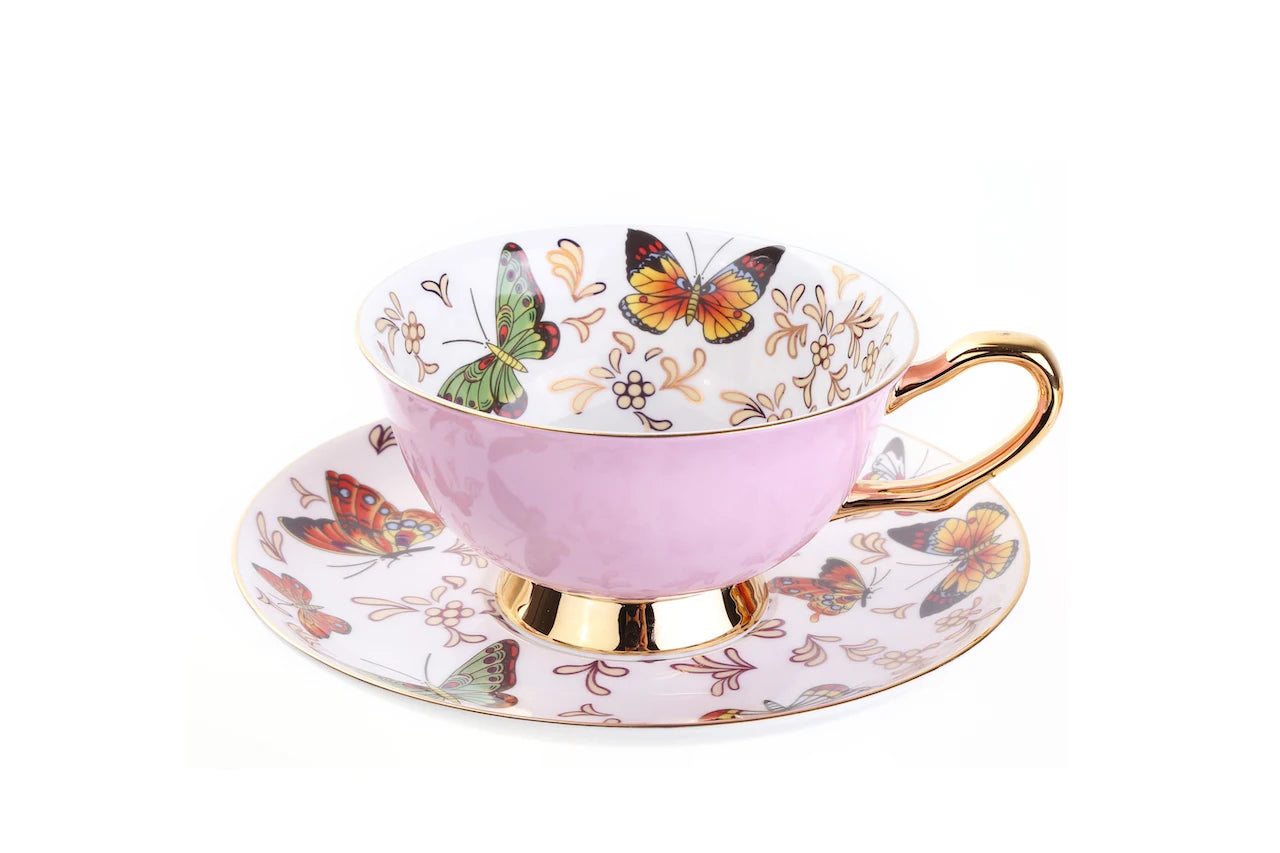 Xícara e Pires Butterfly em Porcelana