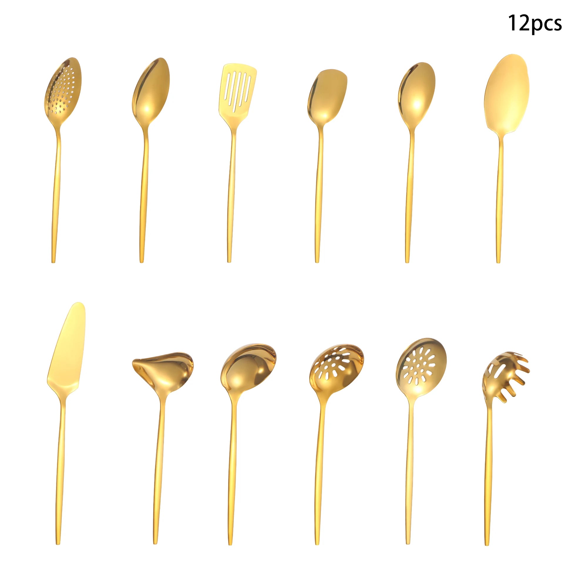 Conjunto de talheres públicos de aço inoxidável, 12 peças, escorredor, concha de sopa, bolo, pá, colher de óleo, adequado para hotel, restaurante, festa, buffet