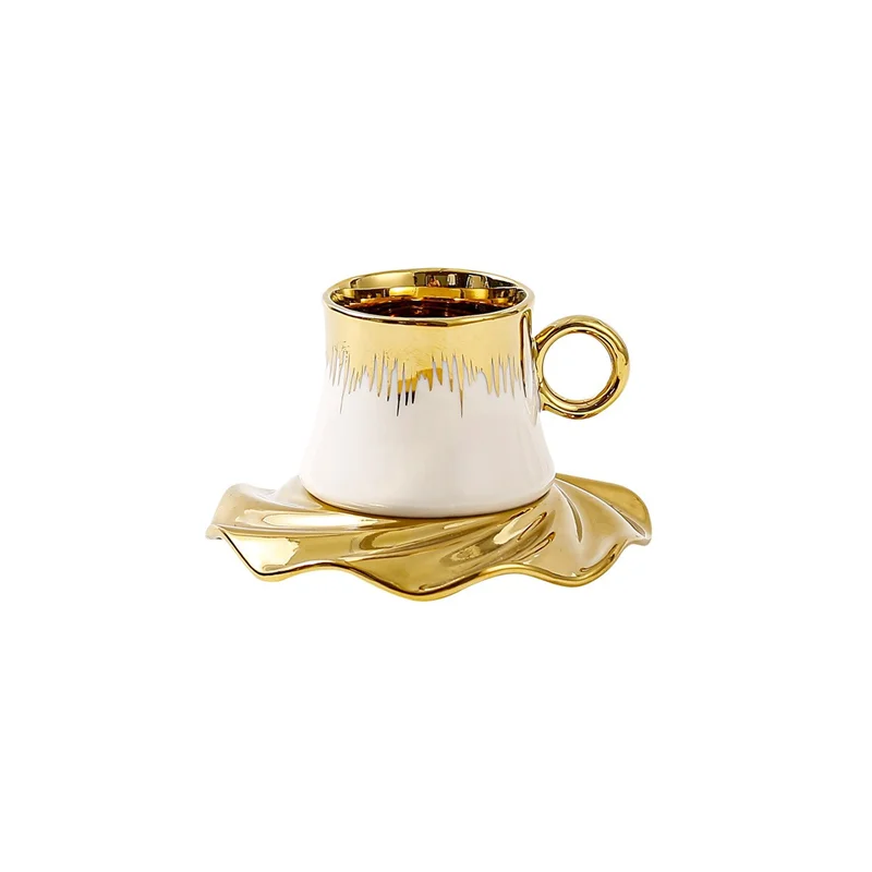 Conjunto Caneca de Cerâmica com Borda Dourada