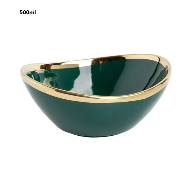 Tigela de Cerâmica Nórdica Luxuosa com Acabamento Dourado Elegante