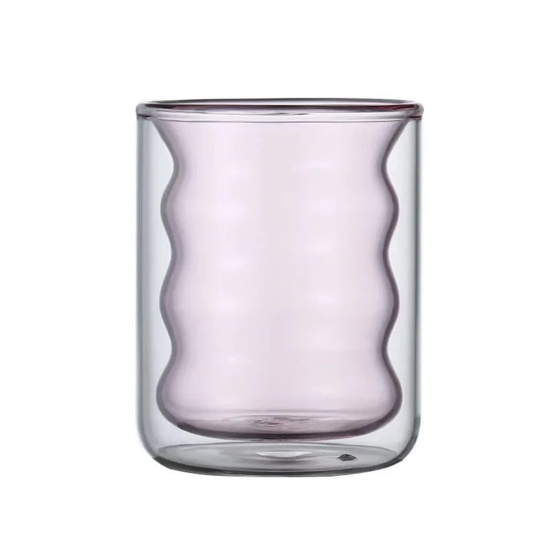 Copo de Vidro Colorido Parede Dupla 200ml - Design Espiral