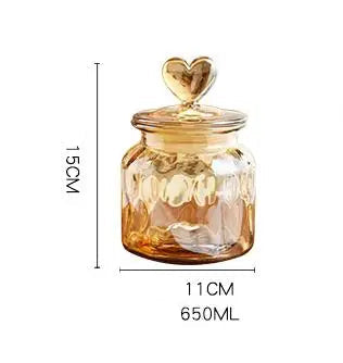Garrafa De Armazenamento De Vidro Com Tampa, Recipiente Transparente Em Forma De Coração, Frasco De Armazenamento De Feijão De Café, Recipiente De Cozinha, Grande Capacidade, Âmbar