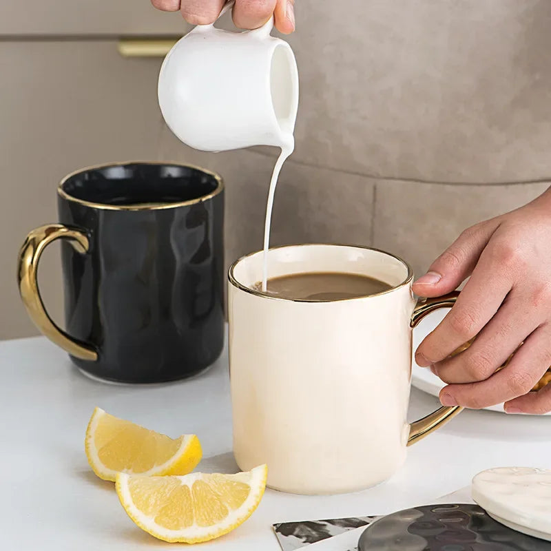 400ml estilo nórdico ouro borda caneca cerâmica xícaras de café luz luxo xícara de chá da tarde café da manhã aveia leite copo casal copo de água