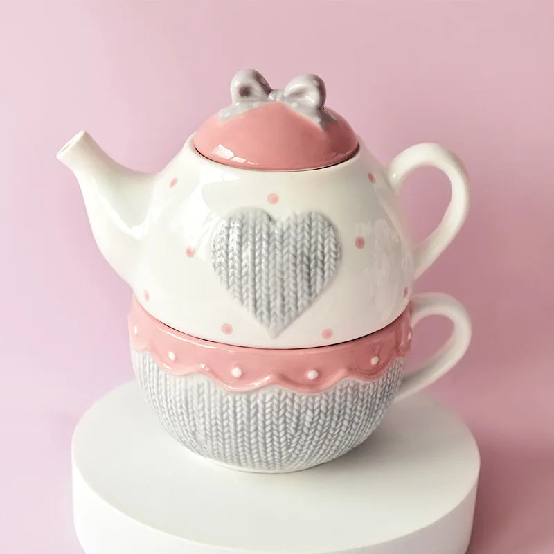 Tea For One Coração em Porcelana Kit 2 Pcs