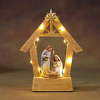 Natal presépio presépio mesa ornamento estável conjunto de natividade com luzes estátua da sagrada família manjedoura cena decoração para casa