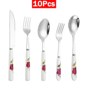 Conjunto Talheres Rosas Pintada 8 ou 10pcs