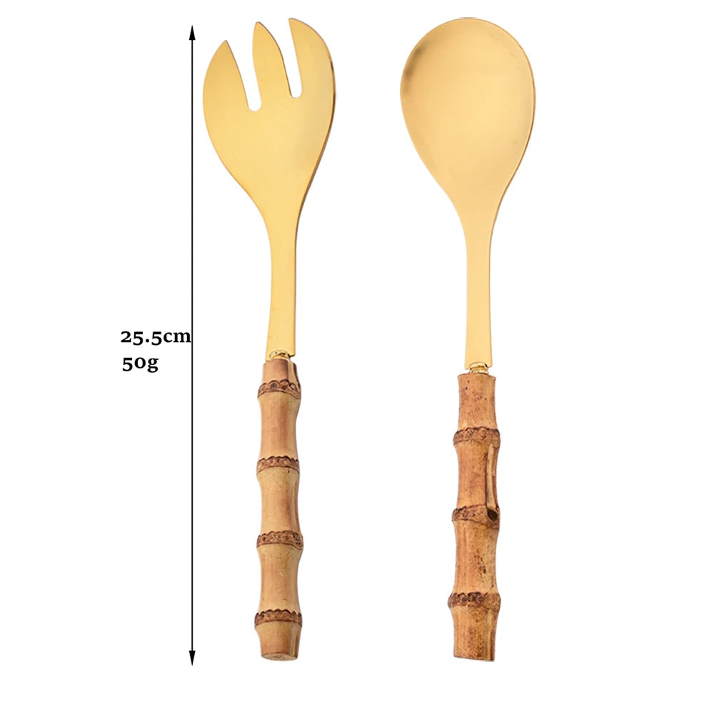 Kit Utensílios em Bambu e Inox - 2pcs
