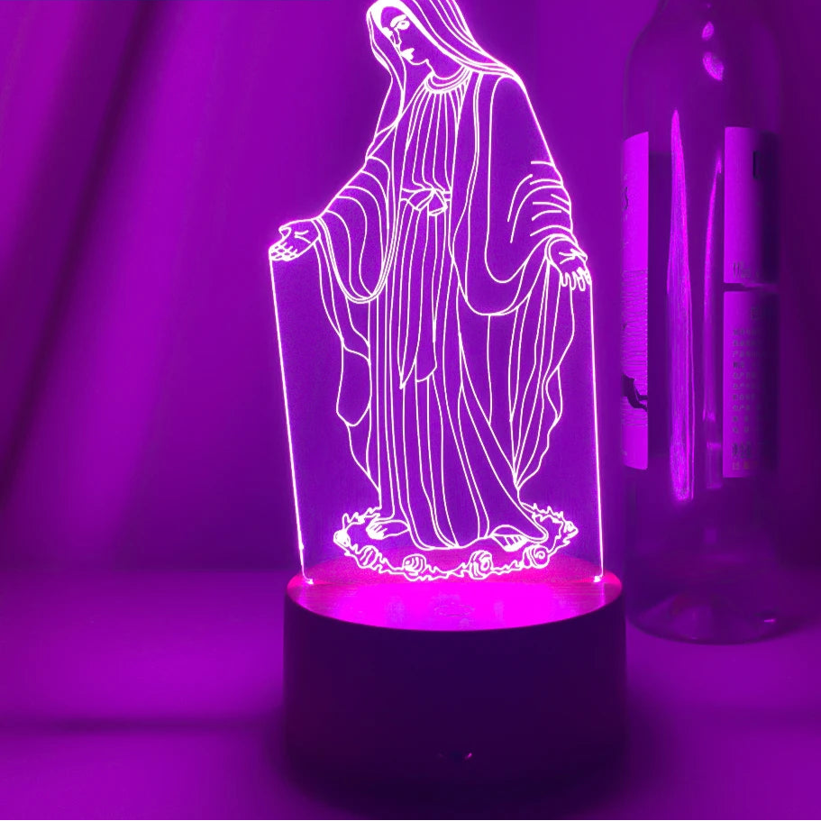 Imagem Religiosa 3D LED: Virgem Maria com Controle Remoto de Cores