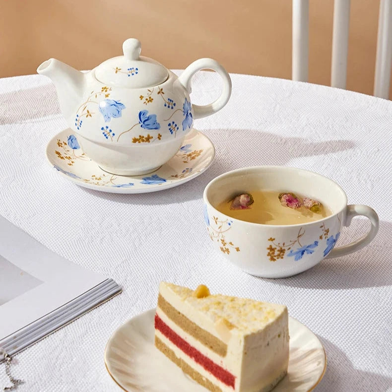 Tea For One Pintado a Mão em Porcelana Kit 4 Peças
