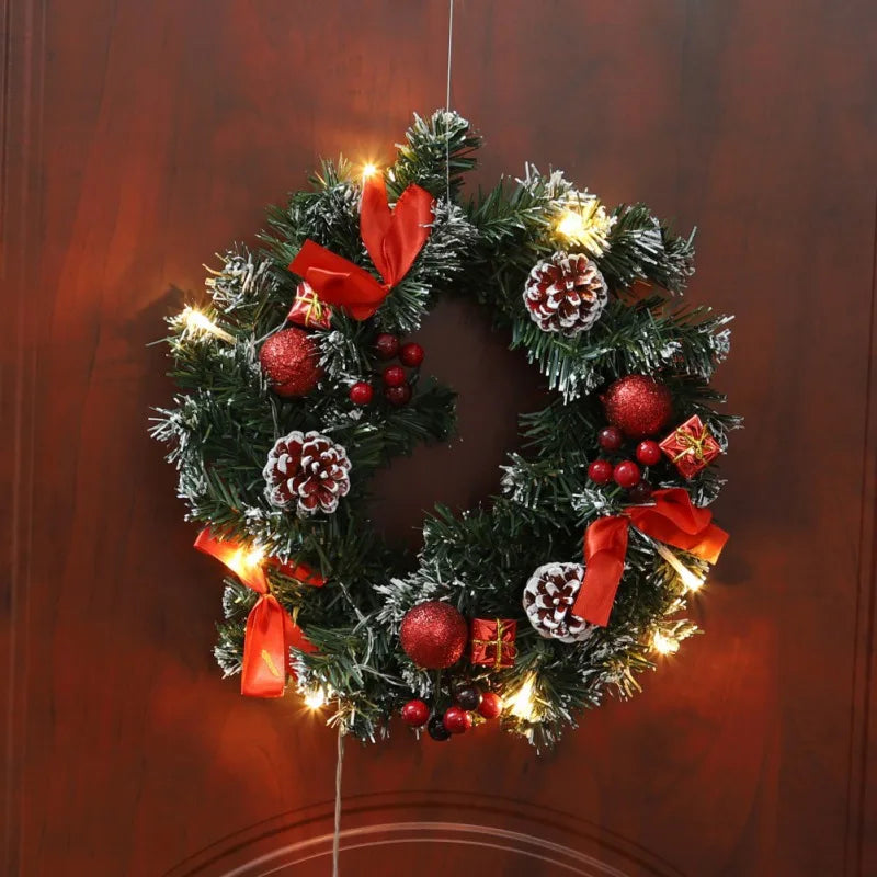 Grinalda de natal com bateria alimentado led luz string porta da frente pendurado guirlanda decoração para casa de férias decoração de festa 25/30/40cm