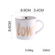 Caneca cerâmica pintada a ouro estilo nórdico, copo de água minimalista, copo de café caseiro, leite, copo casal, escritório, 330ml
