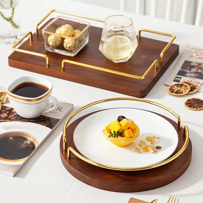 Bandeja de servir de madeira vintage, prato de frutas retangular com alças, bandeja de armazenamento de conjunto de chá de madeira maciça, decoração moderna para casa