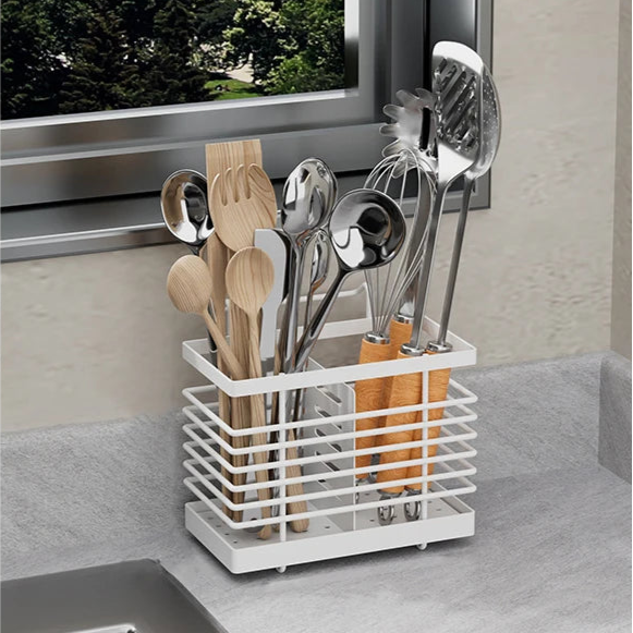 Aço inoxidável cozinha retangular pendurado utensílio rack de secagem casa pauzinhos colheres escorredor cesta talheres armazenamento segurar novo