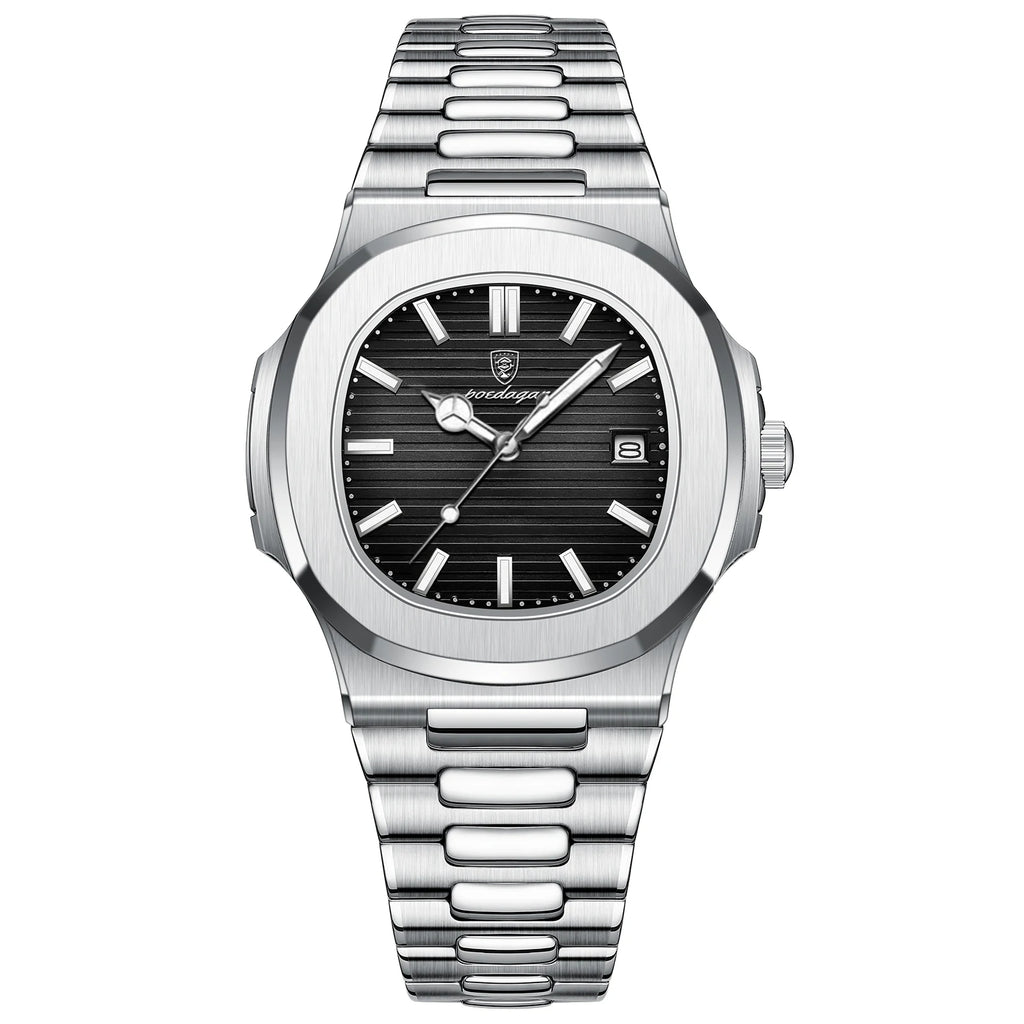Relógio Masculino Quadrado em Aço Inox com Data e Mostrador Luminoso POEDAGAR