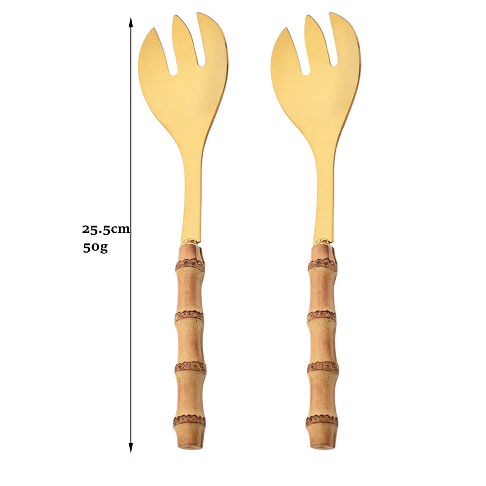 Kit Utensílios em Bambu e Inox - 2pcs
