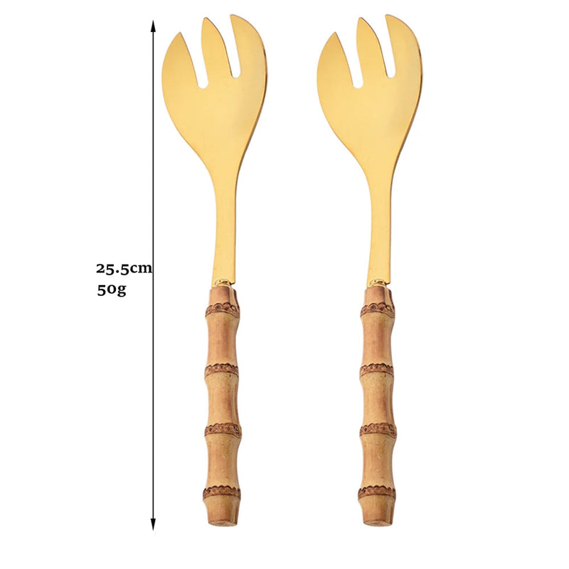 Kit Utensílios em Bambu e Inox - 2pcs