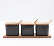 Conjunto Potes de Cerâmica e Madeira para Temperos - 2 ou 3pcs