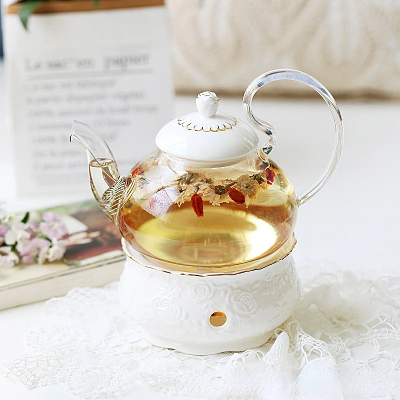 Conjunto De Bule De Flor Pyrex, Base De Aquecimento De Velas, Chaleira De Chá