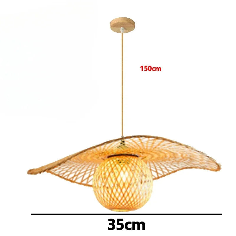 Lustre de bambu estilo chinês MoModern, lâmpada Rattan, lâmpadas tecidas à mão, lustre criativo chapéu de palha, lâmpada de bambu tecida para sala de chá