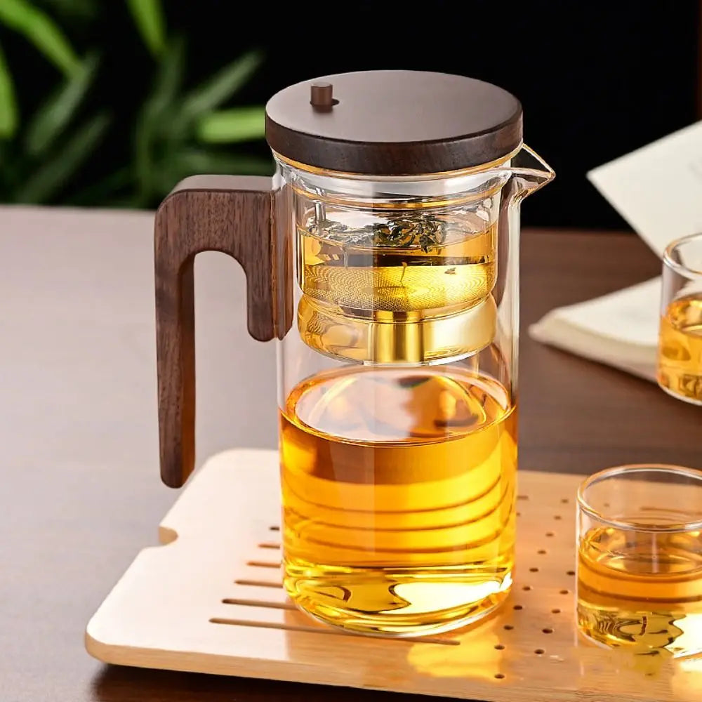 Bule com Infusor de Chá Vidro e Madeira