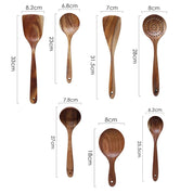 Colher De Cozinha De Teca De Madeira Natural, Ferramenta De Louça De Cozinha, Concha, Turner, Colander De Arroz, Skimmer De Sopa, Utensílios De Colher, Tailândia, 7Pcs