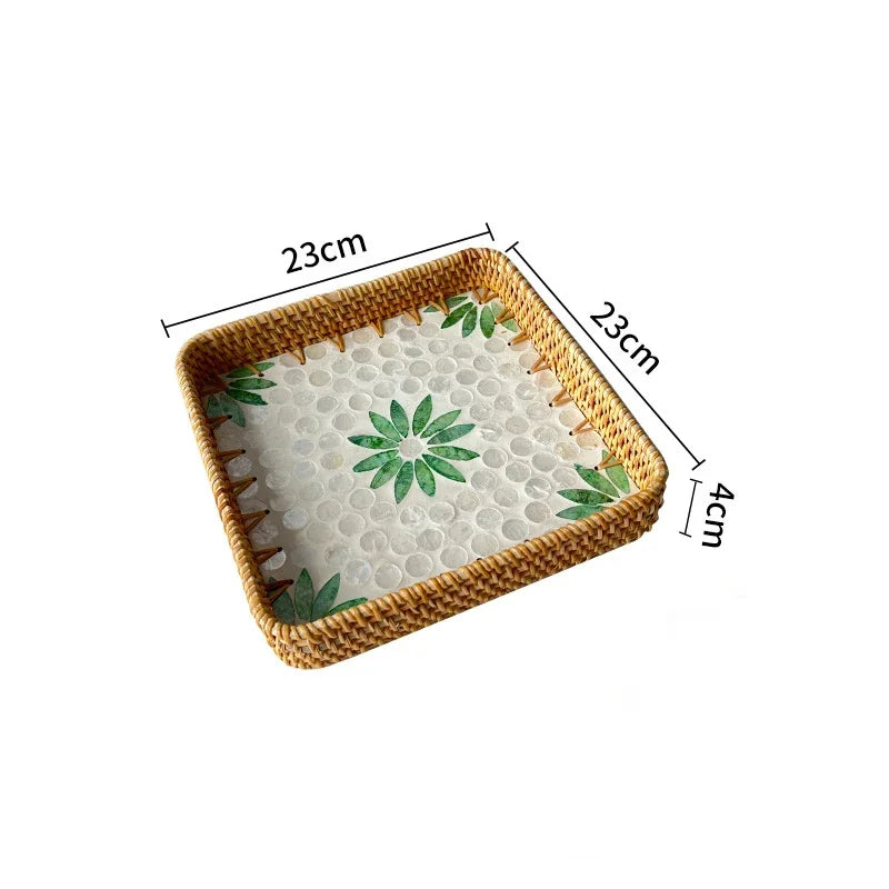 Bandeja Retrô de Rattan Feita à Mão
