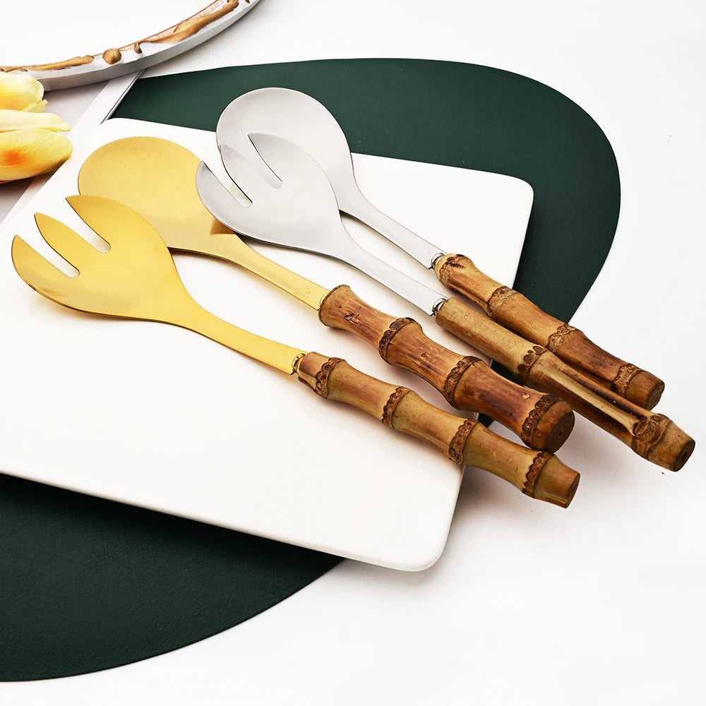 Kit Utensílios em Bambu e Inox - 2pcs