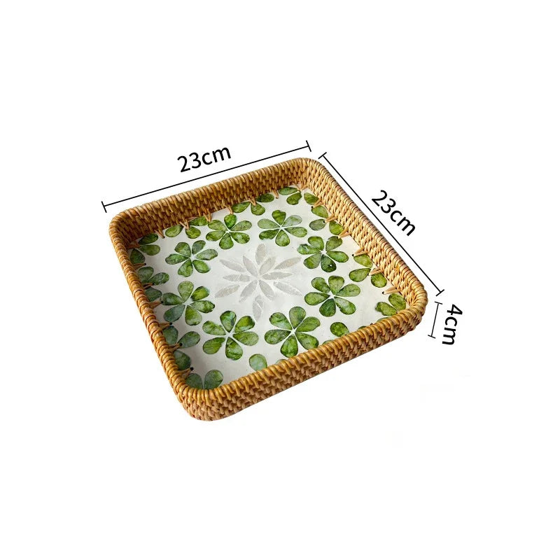 Bandeja Retrô de Rattan Feita à Mão