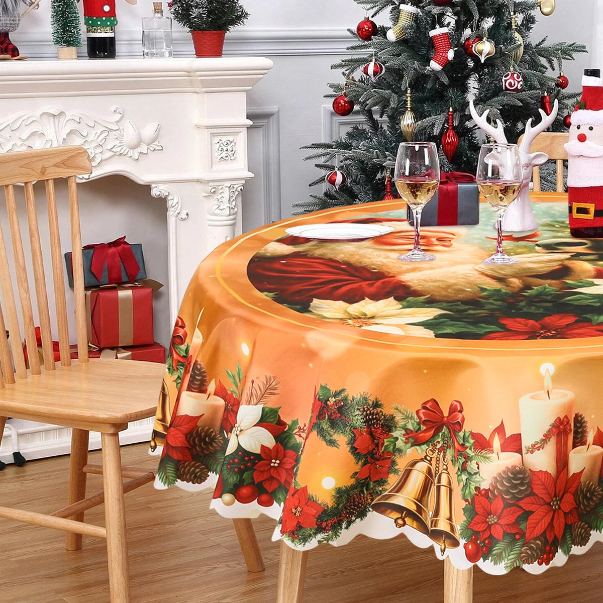 Toalha de mesa estampada com estampa de Papai Noel vintage decoração de natal para casa 2025 ornamento de natal Navidad Natal presente de ano novo 2026