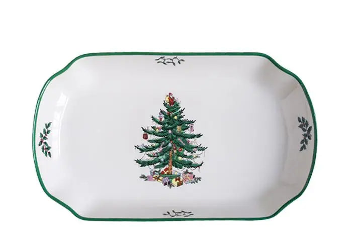 Cerâmica de Natal Louça Quadrada, Placa Longa de Alta Qualidade Padrão De Planta Vintage, Salada De Frutas Domésticas, Novo